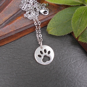Cute Paw Print Necklace, Small Silver Dog or Cat Paw Pendant on Chain, Casual Animal Jewelry, Modern and Minimalist Unisex Pet Lover Gifts