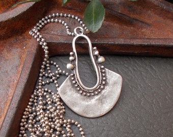 Ornate Silver Pendant Necklace, Fancy Deco Charm on Chain, Layering Jewelry
