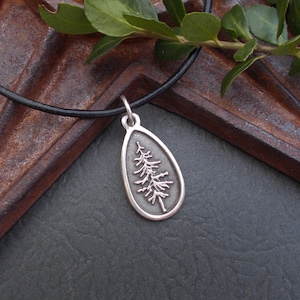 Evergreen Tree Necklace, Antiqued Silver Conifer Pendant on Custom Leather Cord, Pine Tree Jewelry, Unisex Gifts, Gifts for Her Him