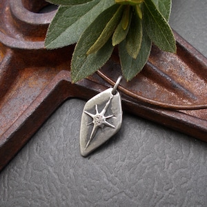 Rustic North Star Necklace, Antiqued Silver Hand Cast Pewter Pendant on Custom Leather Cord, Unisex Jewelry Gifts For Traveler or Seeker