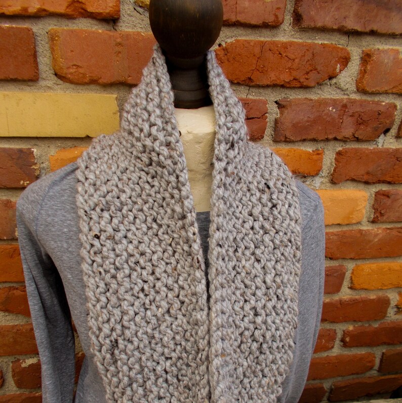 Light Gray Tweed Hand Knit Winter Cowl, Chunky Unisex Wool Blend Scarf ...