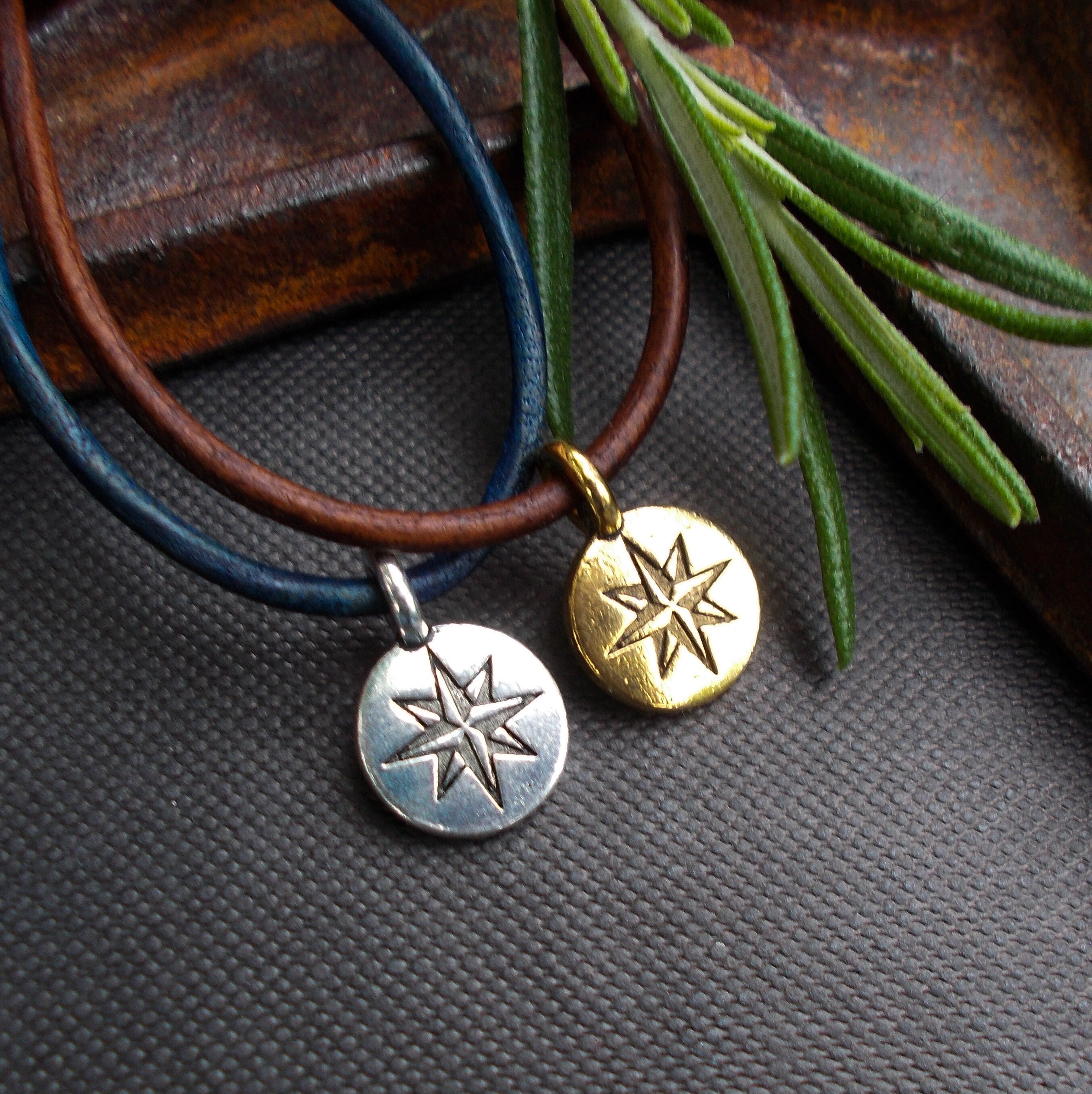 Mini North Star Pendant Necklace, Silver or Gold Charm on Leather, Custom Length & Color, Minimalist Polaris Star Unisex Gifts for Traveler