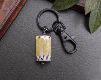 Cowrie Shell Keychain, Black Ring with Large Clip, Unisex Key Chain or Purse Charm
