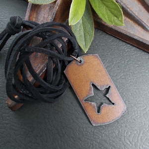 Rustic Star Pendant on Leather or Chain, Large Rusted Iron Copper Necklace, Unisex Southwestern Jewelry, Celestial Gifts, Texas Star
