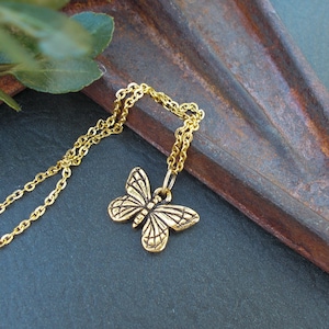 Butterfly Pendant Necklace, Gold Monarch Charm on Chain, Simple Layering Jewelry, Nature Lover Gifts for Her, Conservation Gift for Friend