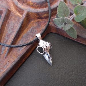 Silver Raven Skull Necklace, Pewter Bird Pendant on Custom Leather Cord, Unisex Gothic Jewelry, Gifts for Him, Gifts for Her