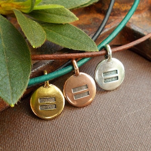 Equality Charm Necklace, Profits Donated, Round Gold, Copper or Silver Pendant on Custom Leather, Human Rights Symbol, Pride LGBTQ Gifts