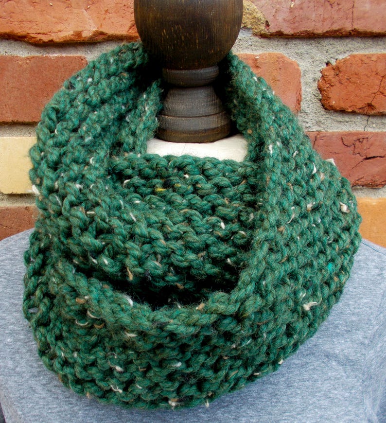 Forest Green Tweed Hand Knit Winter Cowl, Chunky Unisex Wool Blend ...