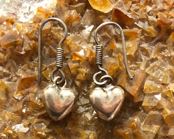 Vintage Mexico Sterling Silver Puffy Heart Dangle… - image 1