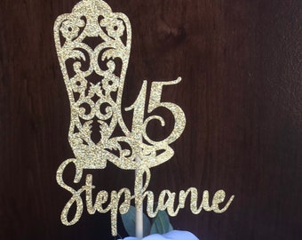 Personalized Quinceanera Wester Boot Centerpiece, Cowgirl Boot Centerpiece, Tejano Boot Centerpiece, Mis quince, Centro De Mesa, Cake Topper