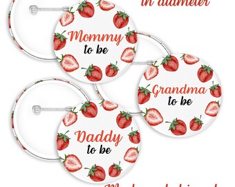 Strawberry Baby Shower Pin: Berry Sweet Theme (2.25 inches)