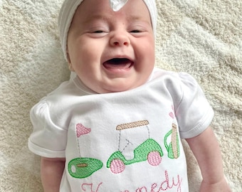 Custom girl golf shirt, Baby golf onesie, Baby girl golf, Girl golf shirt, Embroidered clothes, Hole in one birthday, Golf birthday shirt