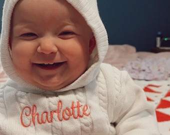 Zip back baby sweater, Zip back monogrammed baby sweater, Custom baby sweater, Monogrammed baby sweater, Custom baby name sweater