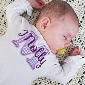 Custom baby name embroidery, Personalized baby gift, Monogrammed baby clothes, Embroidered baby clothes, Baby name outfit, Applique monogram