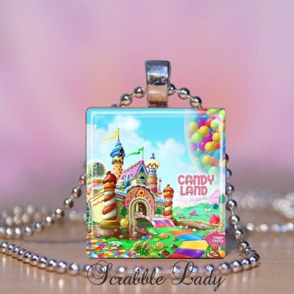 CANDY LAND Scrabble Necklace. CandyLand Charm Pendant, Key Ring, Zipper Pull, Earrings.  Fun Game Jewelry. #294