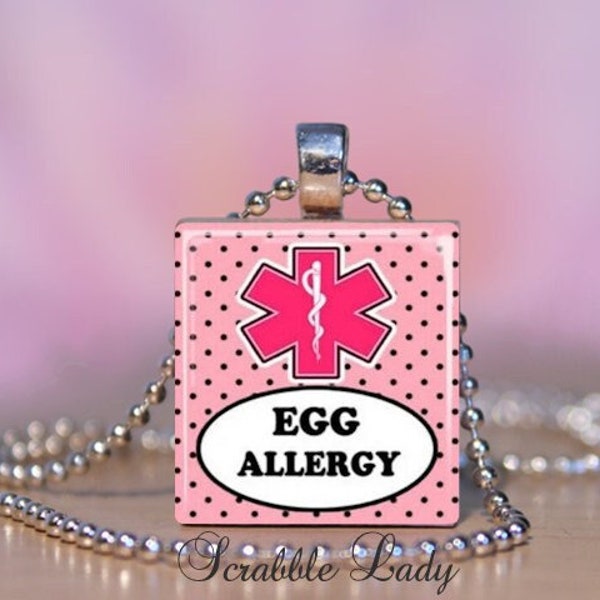 Egg Allergy Scrabble Tile Pendant Necklace.  Medical Alert Jewelry for Egg Allergies. Egg Allergy Key Ring. Allergic to Eggs Charm.