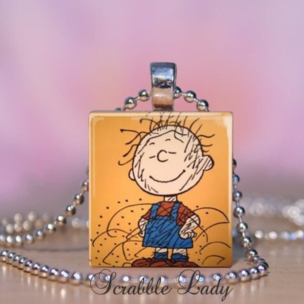 PIGPEN Scrabble Pendant Necklace. Peanuts Pig Pen Necklace Jewelry.  Peanuts Charm. Pig Pen Charm / Zipper Pull / Key Ring. #93