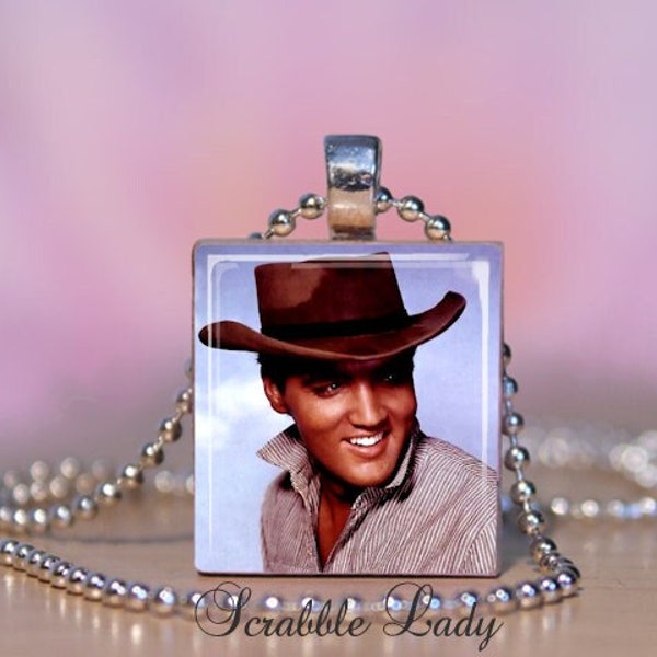 ELVIS PRESLEY Cowboy Scrabble Pendant Necklace. King of Rock and Roll Charm, Key Ring, Earrings.  Elvis Presley Jewelry. #323