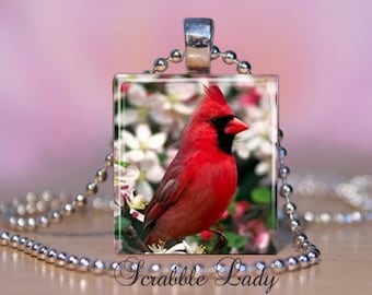 RED CARDINAL Necklace Scrabble Jewelry. Cardinal Pendant Charm / Key Ring / Zipper Pull.  Winter Cardinal.  Encouragement Jewelry  #118