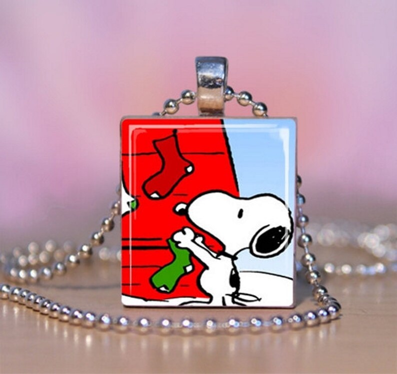 SNOOPY CHRISTMAS Scrabble Necklace Jewelry. Charlie Brown. Etsy
