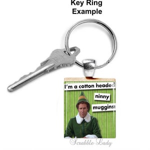 ELF NINNY MUGGINS Scrabble Jewelry. Elf Movie Quote. Buddy the Elf Scrabble Necklace. Elf Charm, Key Ring, Zipper Pull. Earrings. 70 image 5