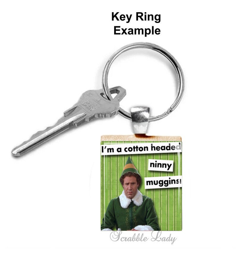 ELF NINNY MUGGINS Scrabble Jewelry. Elf Movie Quote. Buddy the Elf Scrabble Necklace. Elf Charm, Key Ring, Zipper Pull. Earrings. 70 image 5