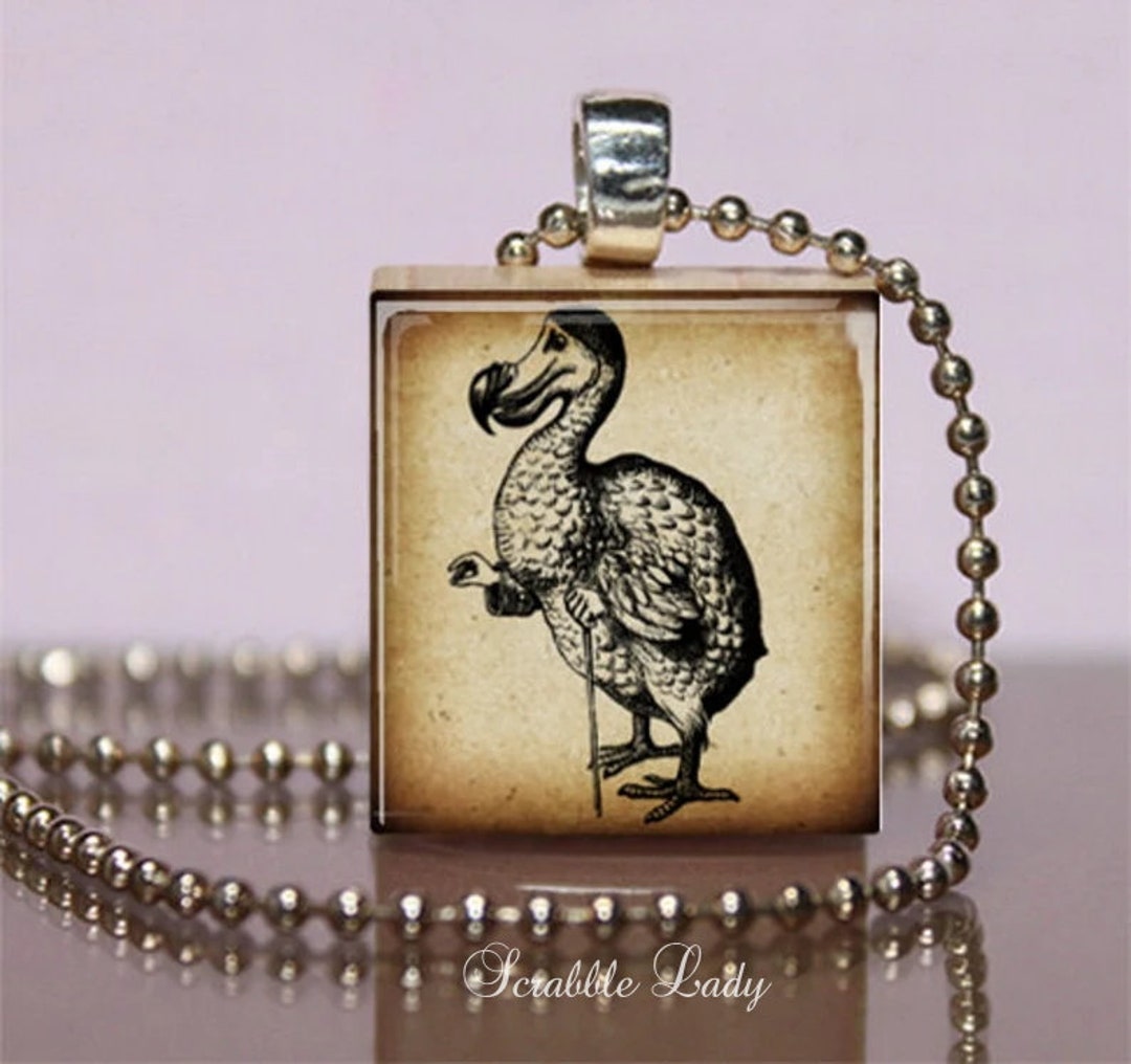 DODO BIRD Scrabble Necklace. Alice in Wonderland Vintage Image 