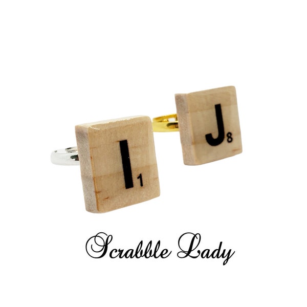 Scrabble Letter Tile Adjustable Ring.  Custom Scrabble Initial Ring.  Your Choice of Letters.  Gift for Scrabble Lovers.