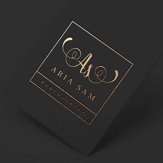 Square Logo, Business Stamp Logo, Elegant Logo, Minimalist Logo, Gold Glitter Logo, Handwritten Logo, Calligraphy Logo, Gold Business Logo