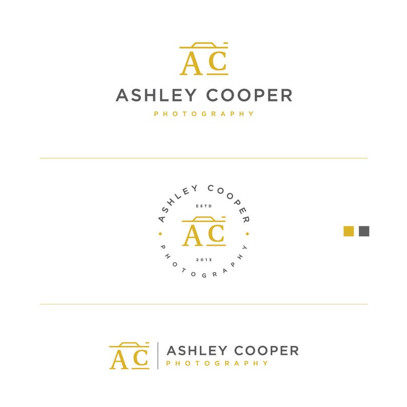 Puede incluir: Un dise&ntilde;o de logotipo para Ashley Cooper Photography. El dise&ntilde;o presenta las iniciales "AC" dentro de un icono de c&aacute;mara, con el nombre completo y "Photography" debajo. El logotipo es en oro y gris sobre un fondo blanco.