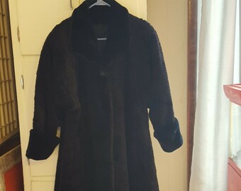 Vintage Gallery Textured Faux Fur Black Coat Size Tag 6 See Measurements Beautiful Coat