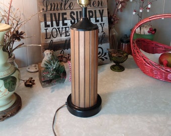 Vintage Danish Modern Gruvwood Pattern Mid Century Wood Slat Table Lamp