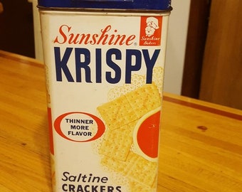 Vintage Sunshine Krispy Crackers Tin 9" Rustic Decor