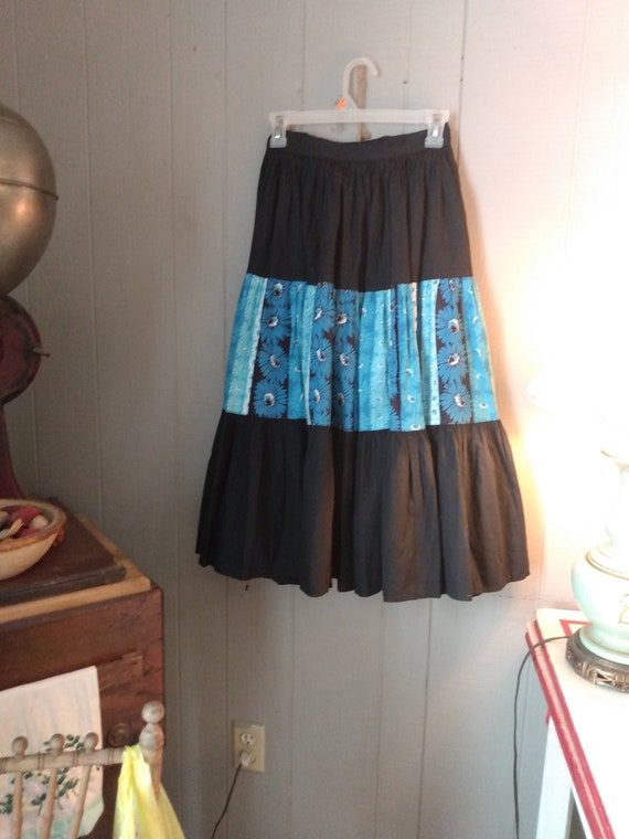 Vintage Floral and Black Pleated Skirt