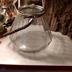 Large Glass Lantern Jar Jug with Nautical Rope Handle