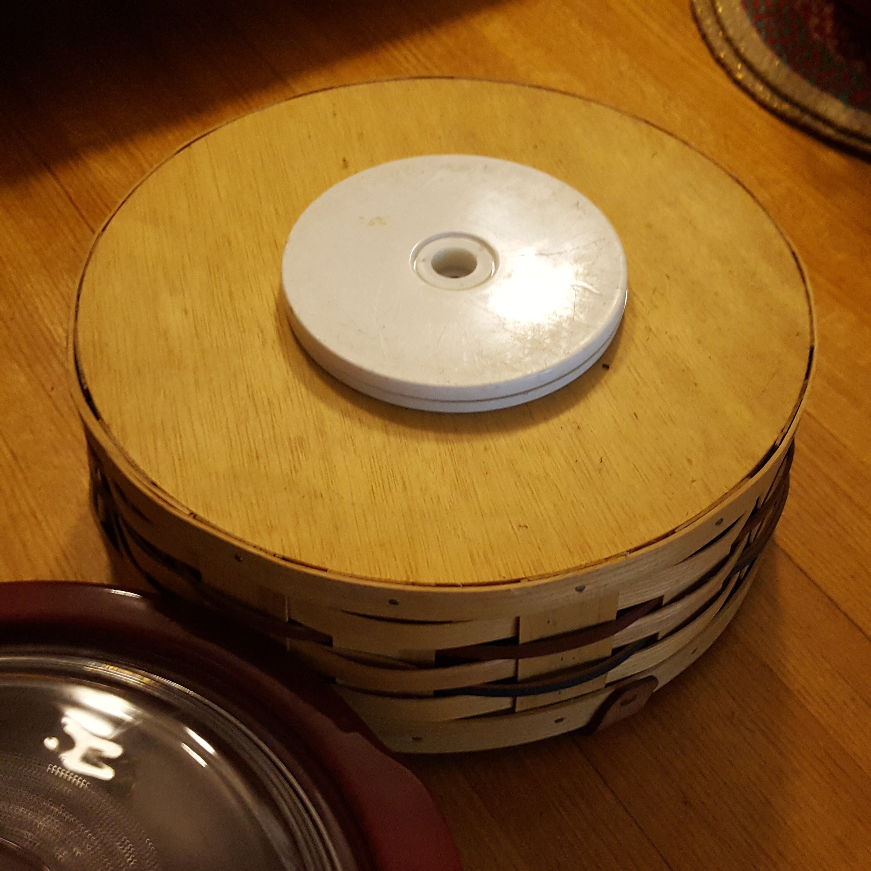 Peterboro Spinning Lazy Susan Basket With Stoneware Casserole Dish