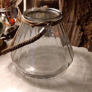 Large Glass Lantern Jar Jug with Nautical Rope Handle