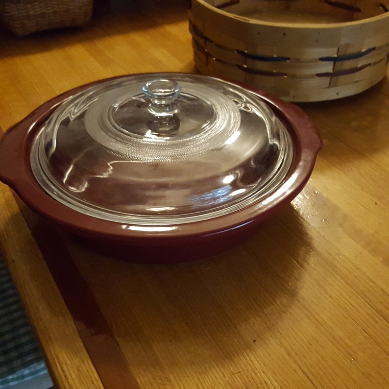 Peterboro Spinning Lazy Susan Basket With Stoneware Casserole Dish