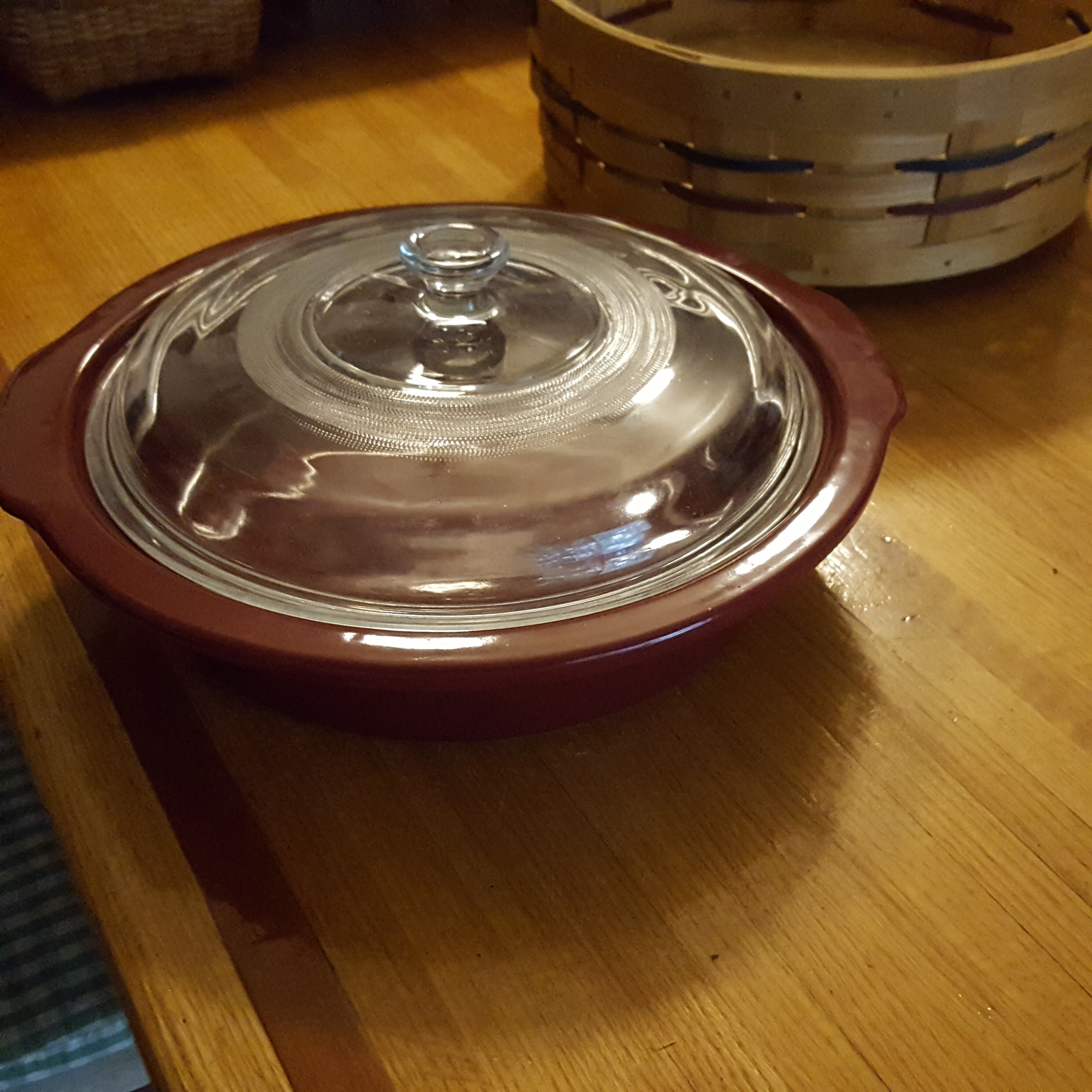Peterboro Spinning Lazy Susan Basket With Stoneware Casserole Dish