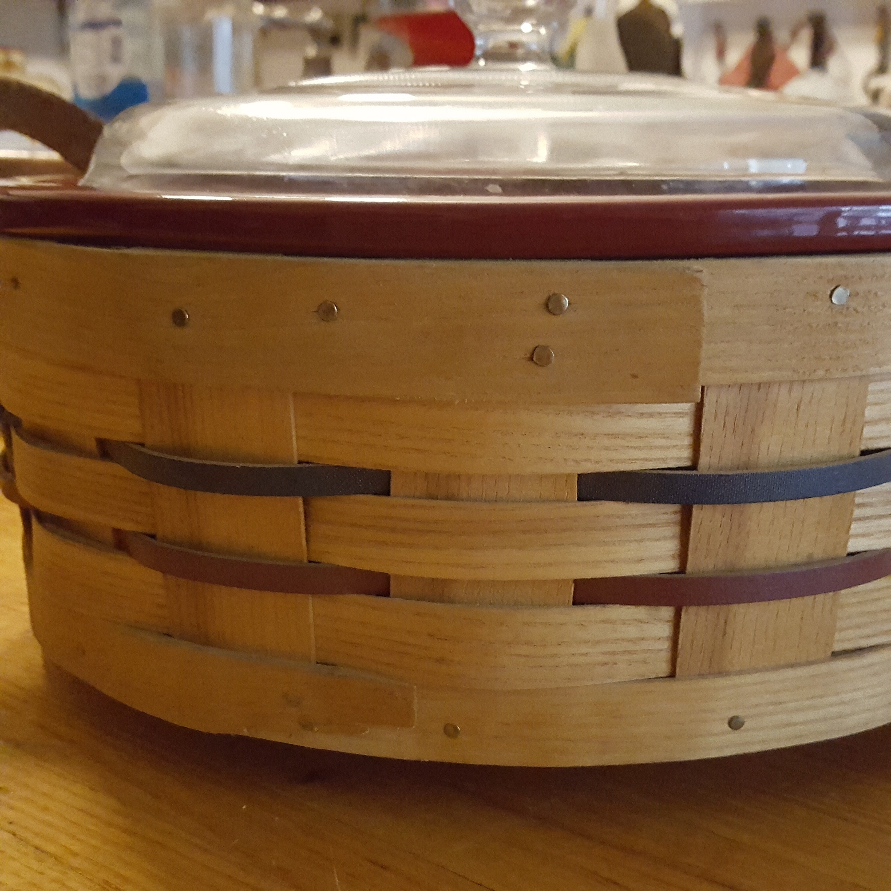 Peterboro Spinning Lazy Susan Basket With Stoneware Casserole Dish