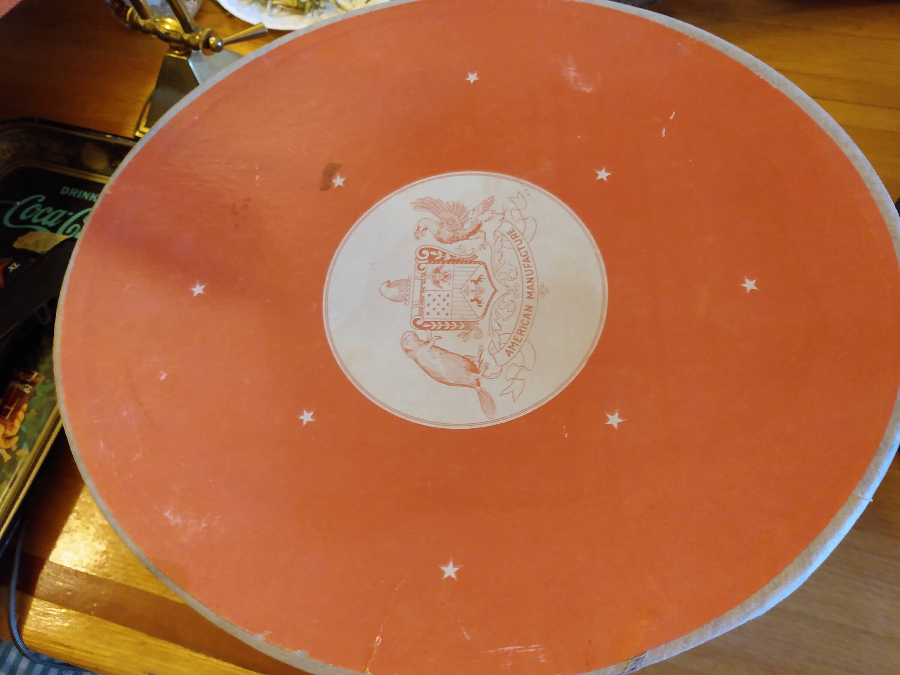 Vintage Stetson Cardboard Hat Box Holiday Winter Scene Oval Full Size