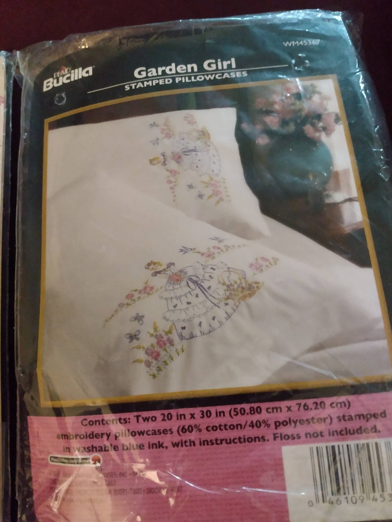 Vintage Bucilla Garden Girl Stamped Pillow Cases & Special Etsy