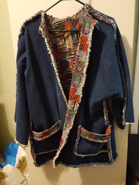 Open Front Reversible Blue Jean Denim Jacket Kimon