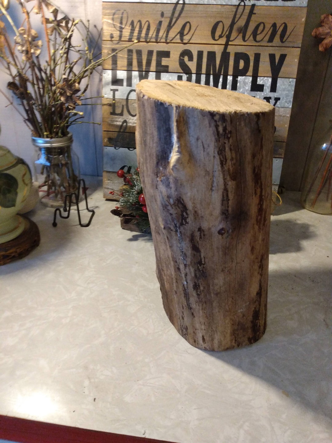 Natural Rustic Wood Stump Log Primitive Decor Cabin Garden Accent Dog ...