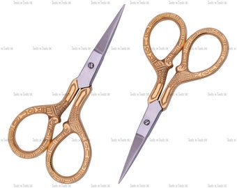 4" Multi Purpose Print Style Small Embroidery Fancy Scissors Gold Plated