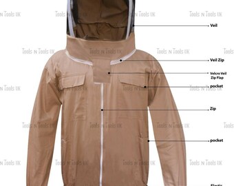 Khaki Cotton Beekeeping Jackets Heavy Duty Unisex Bee Beekeepers Multiple Sizes