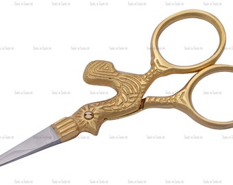 3.5" Hen Shape Eyebrow Cuticle Nail Small Embroidery Fancy Scissors Gold Plated