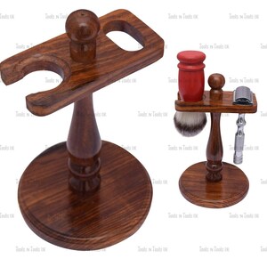 New Rose Wood Rectangular Classic Style Stand/ Holder For Razors  and  Shaving Brush