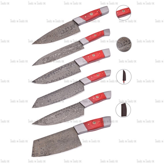 High Quality Affordable 5 Piece Red Pakkawood Chef Knife Set 
