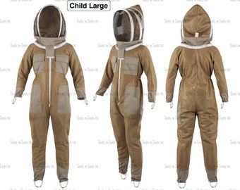 Khaki Child Size Large Three Layers Mesh Beekeeping Suit Bee Ventilated Coolair